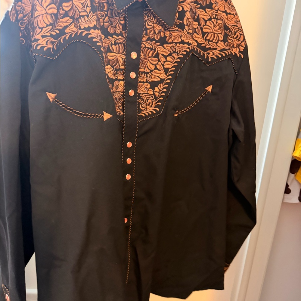 Scully Black Shirt with Brown Embroidery - Picture 3 of 7